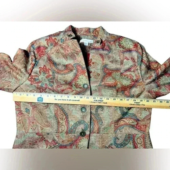 Coldwater Creek Jacket Button Up Mandarin Collar Retro Print Pockets Lined - Picture 5 of 9